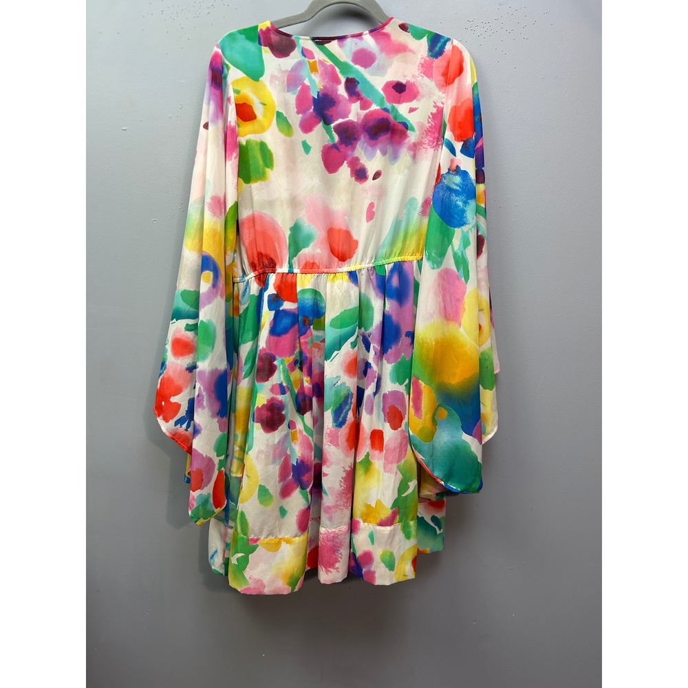 H&M Dress Women 14 Multicolor The Garden Collection Watercolor Kimono Mini - Picture 2 of 9